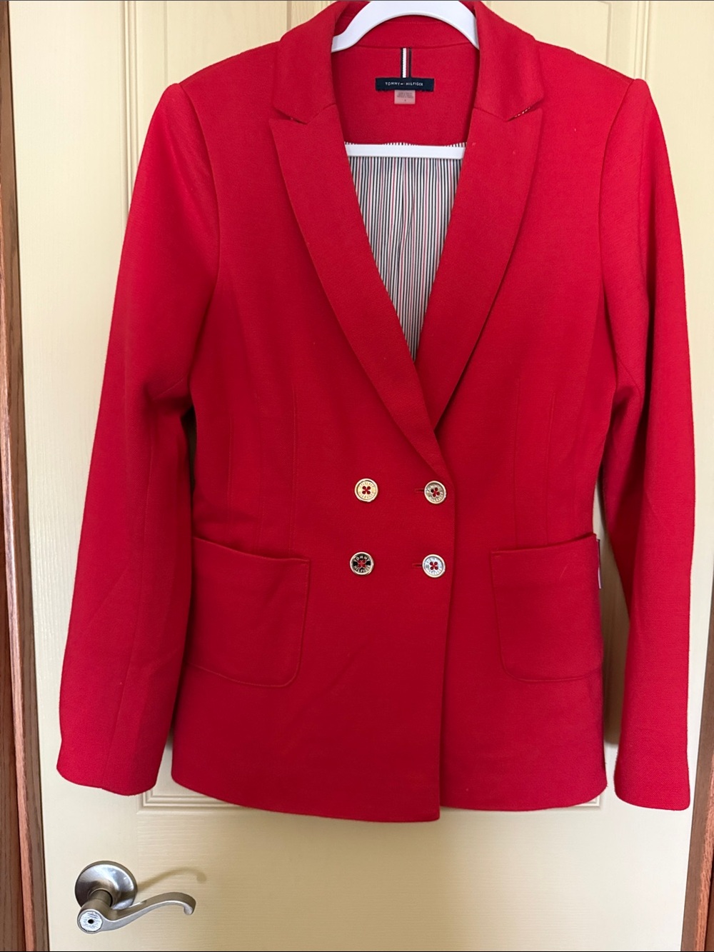 Tommy Hilfiger Red Double-Breasted Blazer with Gold-Tone Buttons